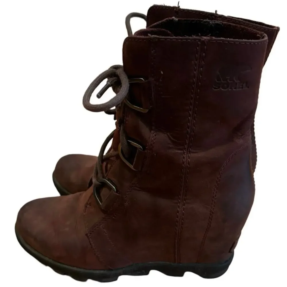 SOREL Joan of Artic Woman's Pull On Lace Up Suede Wedge Boots Sz 6 Cattail shoes - Picture 3 of 8